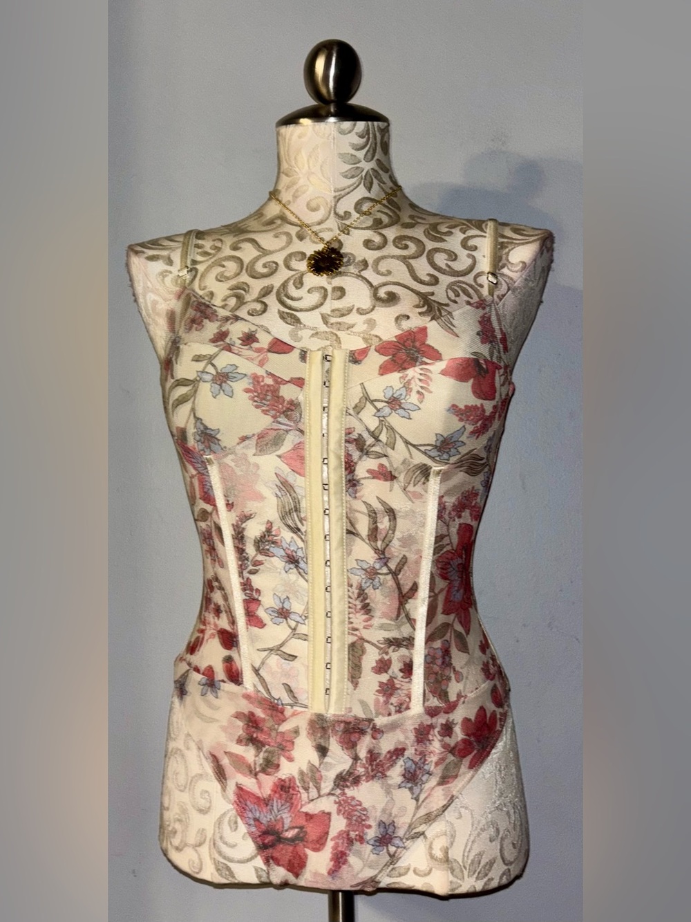 Free PeopleFloral Lace Bodysuit Corset in Cream Size Small